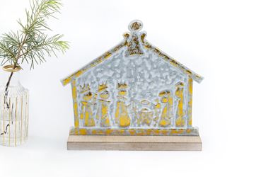Stamped Metal 12 x 11" Nativity Table Decor 