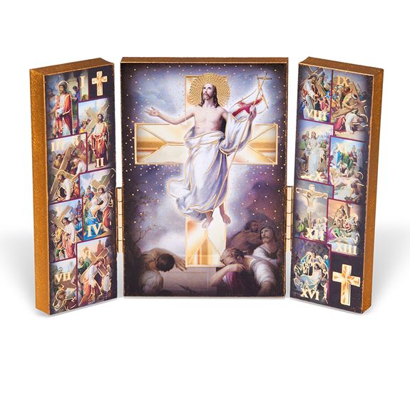 Stations of The Cross Standing Natural Wood Triptych