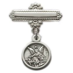 Sterling Silver Baby Guardian Angel Medal on Sterling Silver Bar Pin