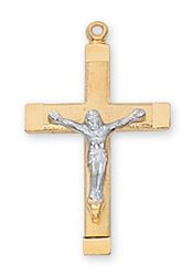 Two Tone Sterling Gold Plated Crucifix on 18" Gold Plated Chain 409803, 