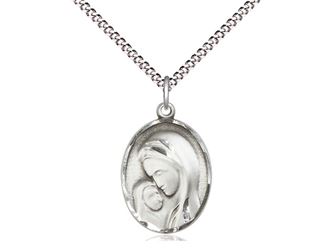 Sterling Madonna and Child with Scapular on Back Medal on 18" Chain