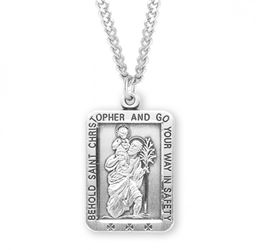 St. Christopher Sterling Silver Rectangular Medal on 24" Chain