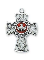 Sterling Silver 4-Way Red Enameled Medal on 18" chain