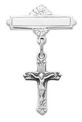 Sterling Silver Baby Bar Pin With Crucifix