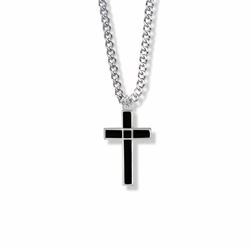 1" Black Enameled Cross With Sterling Border On An 18" Stainless Chain/ Gift Boxed