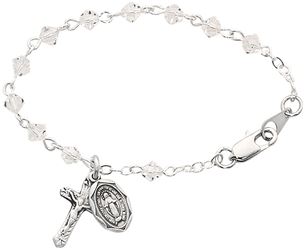 Sterling Silver Crystal Baby Bracelet With Cross And Miraculous Charms