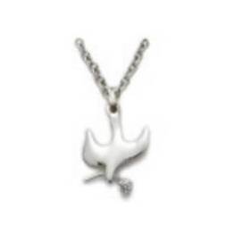Sterling Silver Dove Pendant with CZ Crystal Stone Accent Necklace