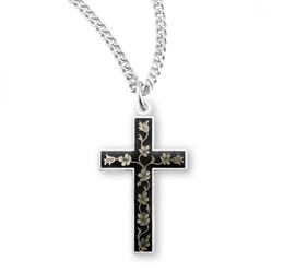 Sterling Silver Flower & Vine Cross Necklace on 18" Chain