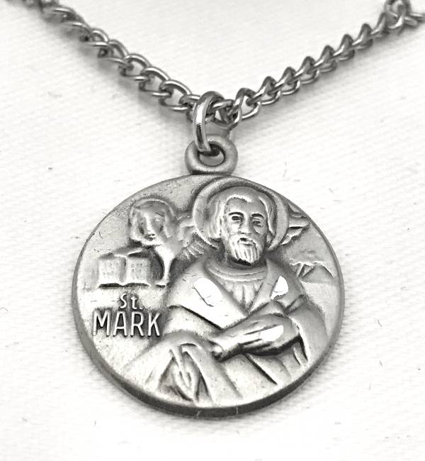 Sterling Silver St. Mark Round Medal on 18" Chain
