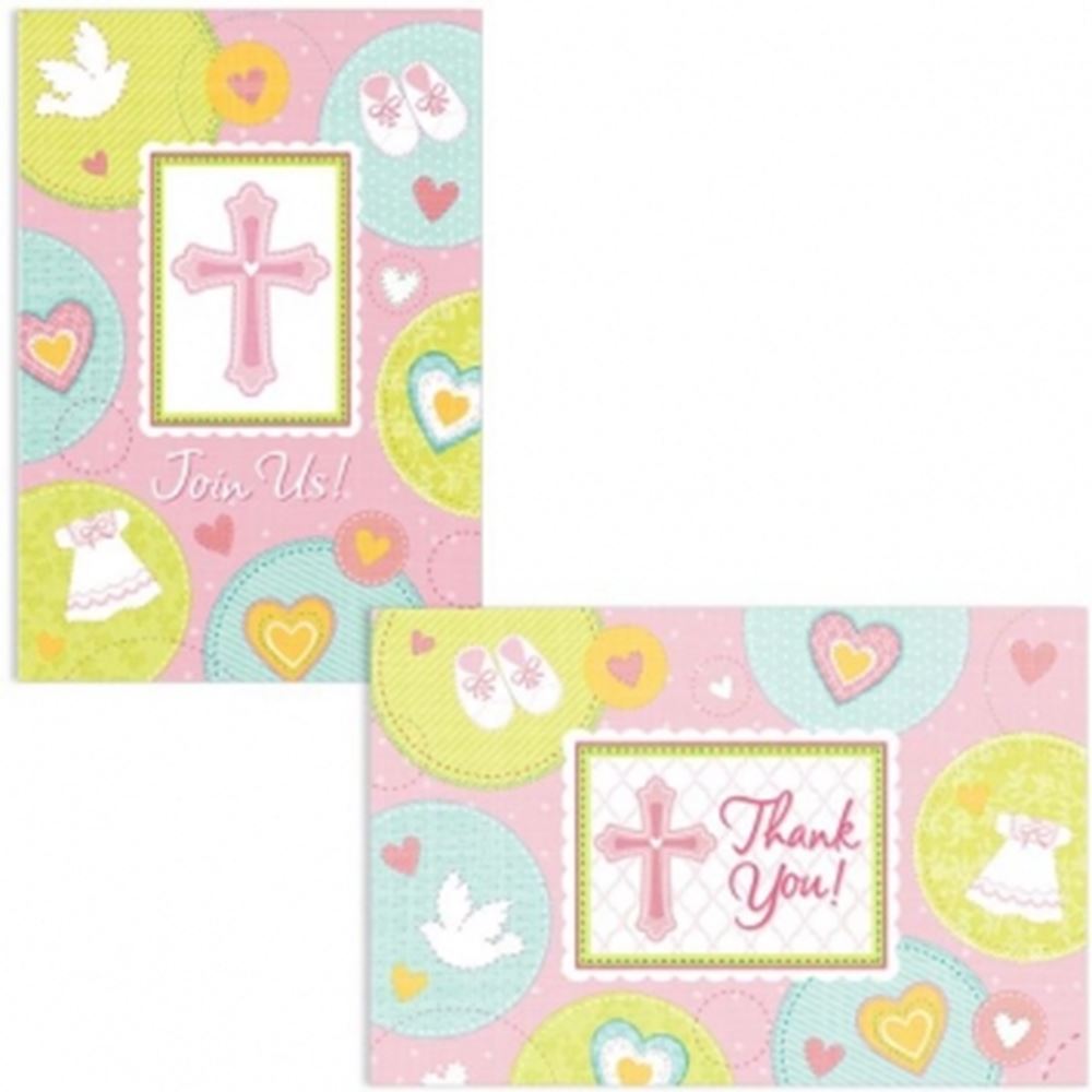 Sweet Christening Pink Invitations and Thank You Cards