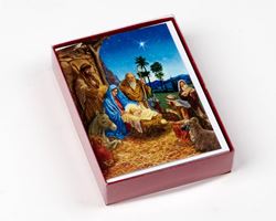 The Manger Deluxe Boxed Christmas Cards, 15 Cards with 16 Gold Foil Envelopes