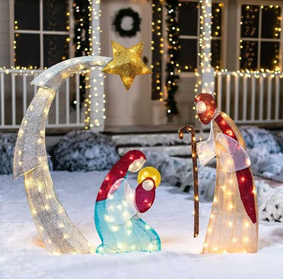 Tinsel Nativity Scene 5ft 140 LED Warm White Yard Light