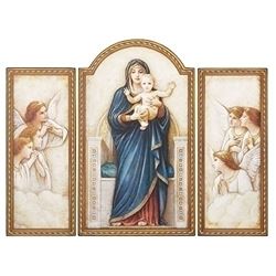 Virgin Mary with Child and Angels 3pc Triptych 20" Wall Decor