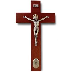 Wall Crucifix with Holy Spirit Medallion, 9" Rosewood Finish