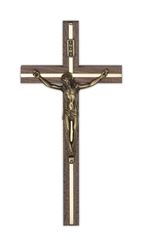 Walnut 10" Wall Crucifix with Brass Inlay and Bronze Plated Corpus *12 PC MINIMUM ORDER* 