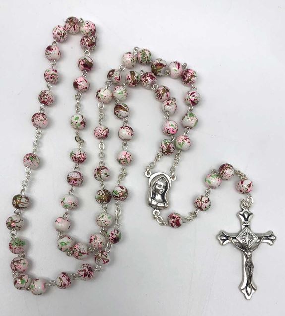 White 7mm Glass Bead Rosary from Italy