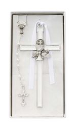 White Chalice Cross with Pearl Rosary