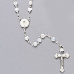 White First Communion Rosary with Heart Shaped Beads