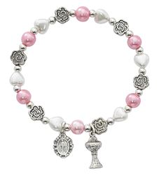 White Heart & Pink Pearl Bracelet