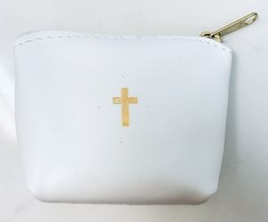 White Italian Leather Zipper Rosary Case