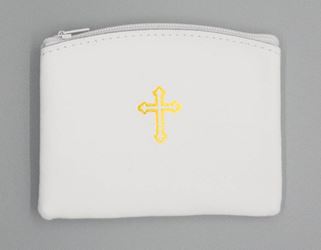 White Leather Gold Cross Zipper Case