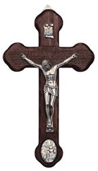 Wood 8.75" Wall Crucifix with Pewter Corpus and Guardian Angel Medallion