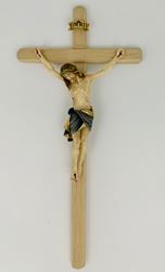 Wood Carved 11" Wall Crucifix with 5" Colored Corpus, Made in Italy