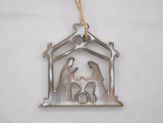 Wooden Nativity Ornament White Wash Silhouette, 4"