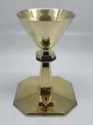 Art Deco Chalice 1930s German Chalice - Sterling Silver Construction, 24kt Gold Plate. Octagon Base with Euro Cut Diamonds in Cross 7.5" ht. x 5 7/8" w.  Comes with Scale Paten.  ?Schwarzmann - Trier Germany  One of a Kind - Consignment item