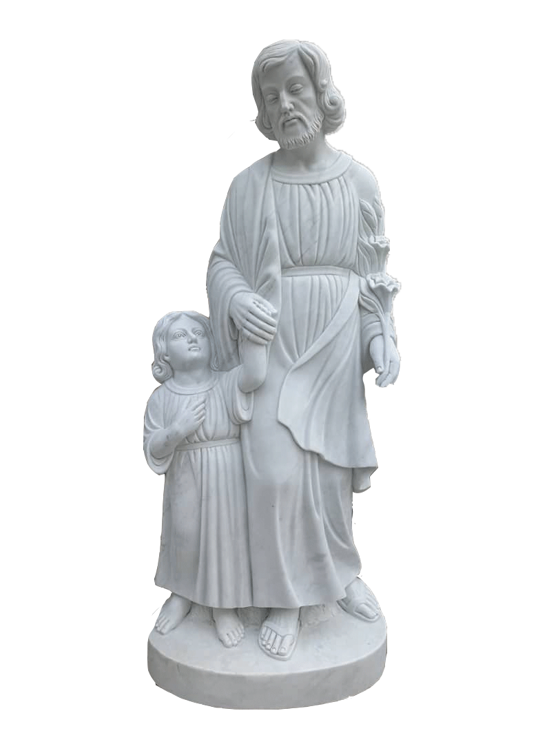 5' White Marble St Joseph with Child Statue